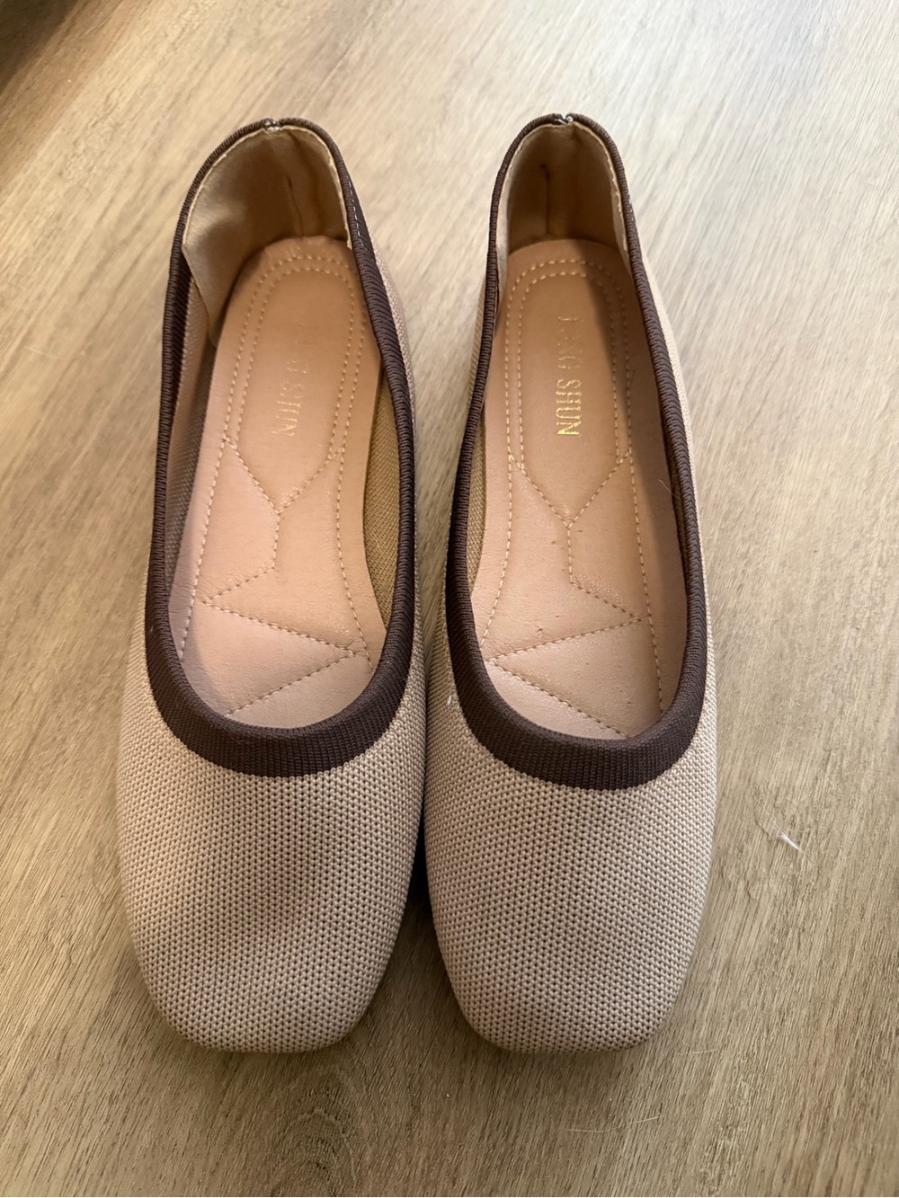 Comfort Knit Ballet Flats - Beige with Brown Trim